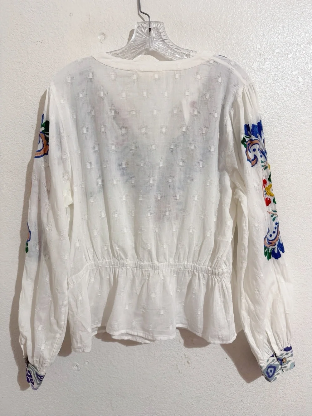Anthropologie Forever That Girl Embroidered Peplum Blouse in White
